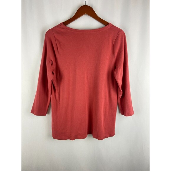 J. Jill Women's Medium Coral 100% Pima Cotton 3/4 Sleeve Scoop Neck Tee Basic - Picture 2 of 7